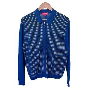 Supreme Dashes Blue Yellow Zip Cardigan Sweater Knit Size M